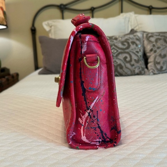 Vintage Coach Court Red Custom Paint Splatter Shoulder Bag Satchel Pollock-esque - Picture 4 of 13